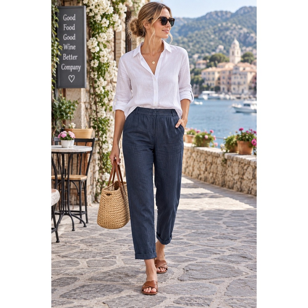 People Tree Organic Cotton Trousers Dark Indigo Blue Straight Leg Pants SZ 6 US
